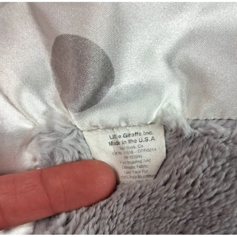 Little Giraffe Plush Gray White Polka Dot Satin Trim 32x36 Baby Blanket Soft